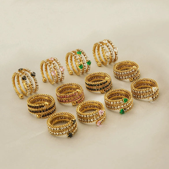 Wholesale Titanium Steel Ring With 18K Gold Inlaid Zircon And Diamond In Geometric High Sense Design For Women