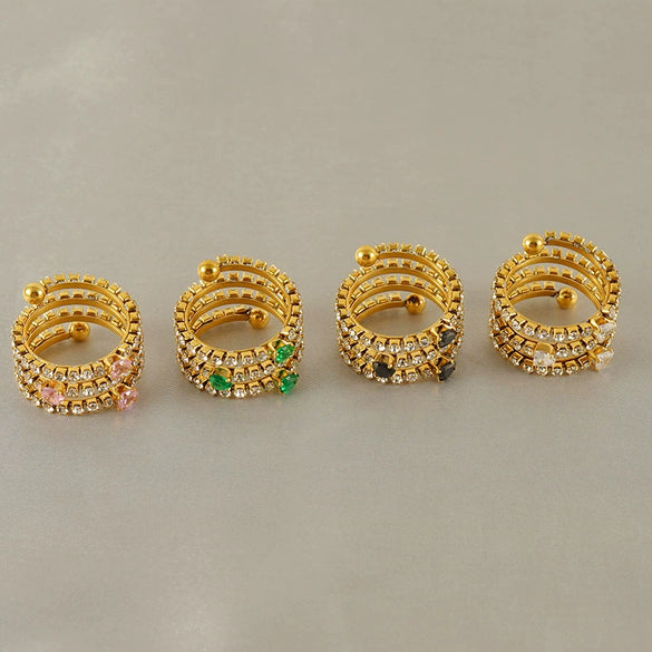 Wholesale Titanium Steel Ring With 18K Gold Inlaid Zircon And Diamond In Geometric High Sense Design For Women