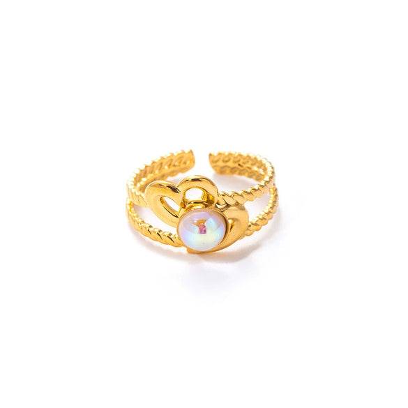 Wholesale Titanium Steel Ring With Multicolor Natural Stone Geometric Shape Niche Style Electroplated