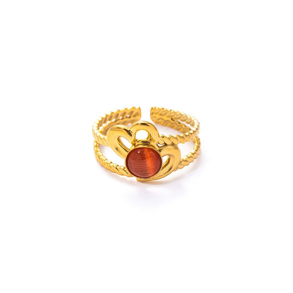 Wholesale Titanium Steel Ring With Multicolor Natural Stone Geometric Shape Niche Style Electroplated