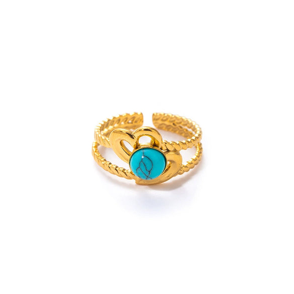Wholesale Titanium Steel Ring With Multicolor Natural Stone Geometric Shape Niche Style Electroplated