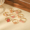 Wholesale Titanium Steel Ring With Peach Powder Drop Oil Design Flower And Insect Patterns