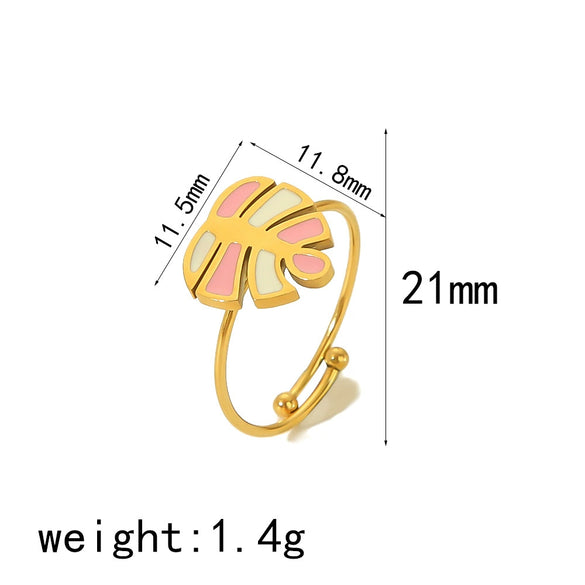 Wholesale Titanium Steel Ring With Peach Powder Drop Oil Design Flower And Insect Patterns