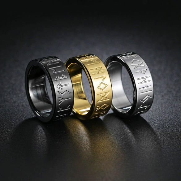 Wholesale Titanium Steel Rings With Nordic Pirate Viking Text Rune Pattern And Electroplating Treatment