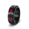 Wholesale Titanium Steel Rotatable Ring With Spades And Red Plum Blossom Square Playing Card Pattern And Electroplating Process