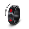 Wholesale Titanium Steel Rotatable Ring With Spades And Red Plum Blossom Square Playing Card Pattern And Electroplating Process