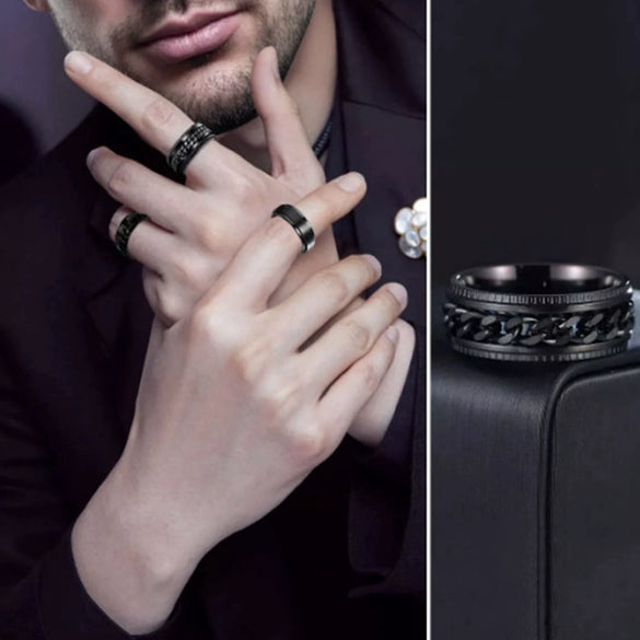 Wholesale Titanium Steel Rotating Decompression Ring With Dragon And Geometric Pattern For Men And Unisex