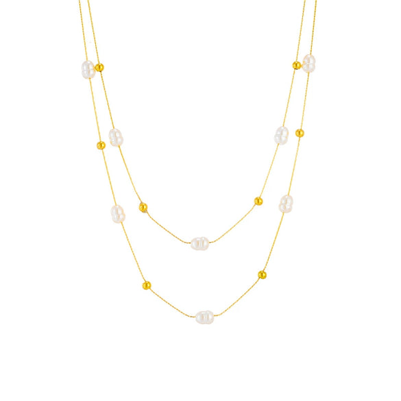 Wholesale Titanium Steel Round Bead Pearl Clavicle Necklace With Electroplating Simple Elegant Retro Style