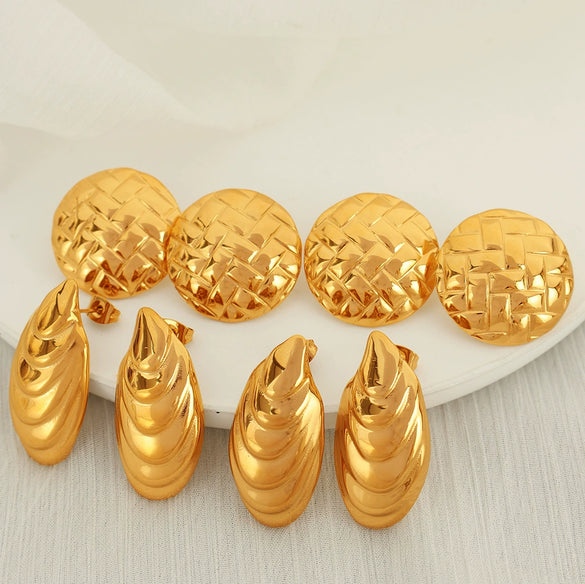 Wholesale 316L Stainless Steel Round Embossed Earrings Jewelry With Shell Design Personality Style