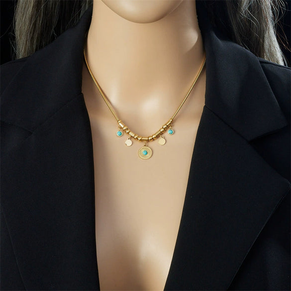 Wholesale Titanium Steel Round Pendant Jewelry Electroplated Women's Necklace