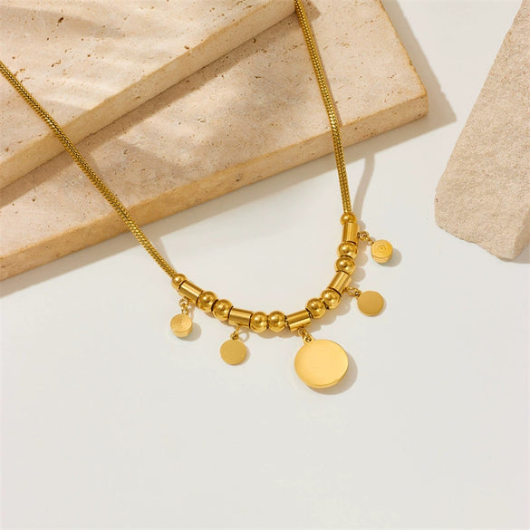 Wholesale Titanium Steel Round Pendant Jewelry Electroplated Women's Necklace