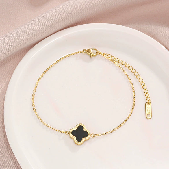 Wholesale Titanium Steel Simple Black Edge Doublesided Clover Anklet For Women Fashion Jewelry With Ochain Styling