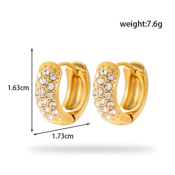 Wholesale Titanium Steel Simple Fashion Versatile Microset Diamond Round Geometric Earrings With Electroplating