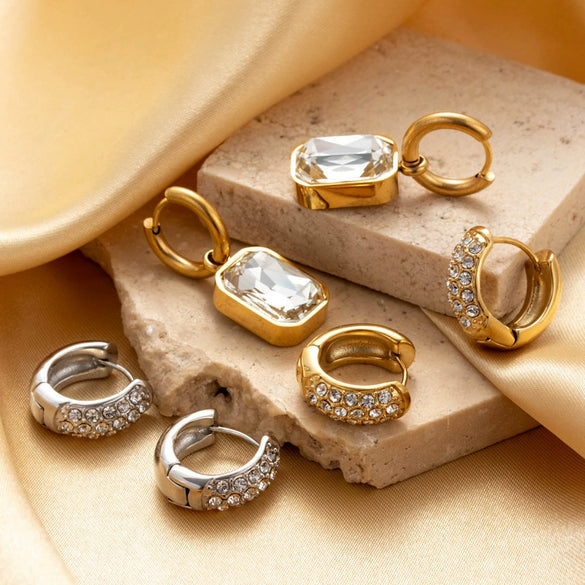 Wholesale Titanium Steel Simple Fashion Versatile Microset Diamond Round Geometric Earrings With Electroplating