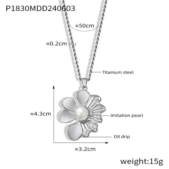 Wholesale 316L Stainless Steel Simple Geometric And Flower Pendant Twist Chain Necklace With Electroplating
