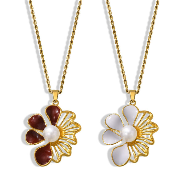 Wholesale 316L Stainless Steel Simple Geometric And Flower Pendant Twist Chain Necklace With Electroplating
