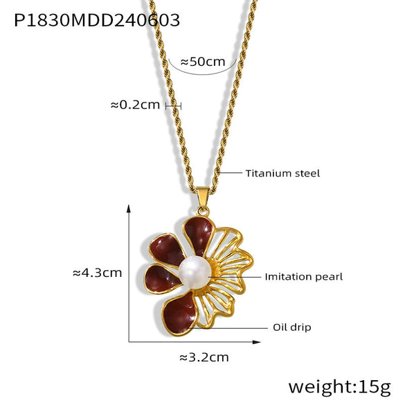 Wholesale 316L Stainless Steel Simple Geometric And Flower Pendant Twist Chain Necklace With Electroplating