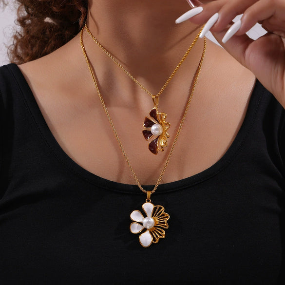 Wholesale 316L Stainless Steel Simple Geometric And Flower Pendant Twist Chain Necklace With Electroplating