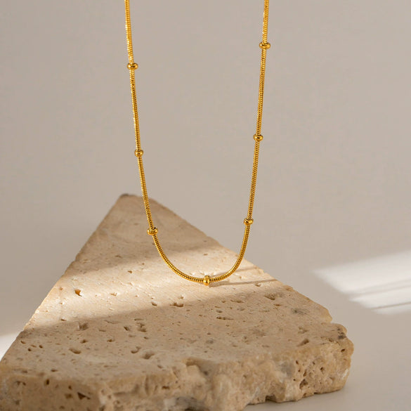 Wholesale Titanium Steel Small Fresh Necklace With Round Bead Snake Chain Geometric Pattern Electroplating Treatment