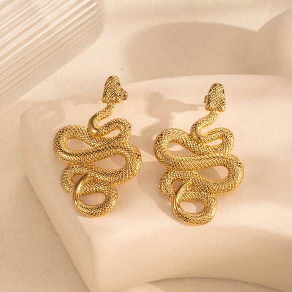 Wholesale Titanium Steel Snake Shaped Exaggerated Retro Earrings With Animal Pattern And Electroplating