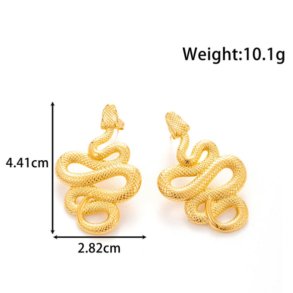 Wholesale Titanium Steel Snake Shaped Exaggerated Retro Earrings With Animal Pattern And Electroplating