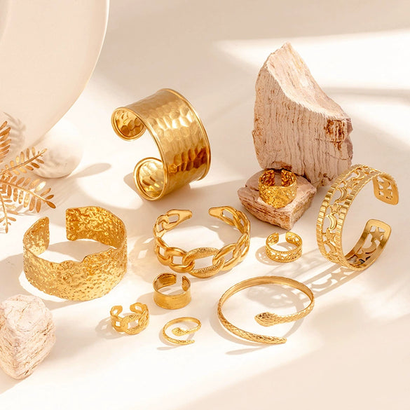 Wholesale Titanium Steel Snake Shaped Exaggerated Wide Version Opening Adjustable Jewelry With Electroplating