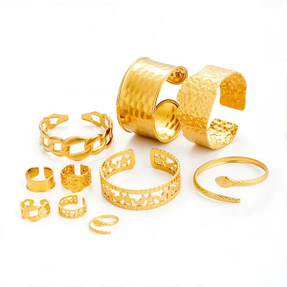 Wholesale Titanium Steel Snake Shaped Exaggerated Wide Version Opening Adjustable Jewelry With Electroplating