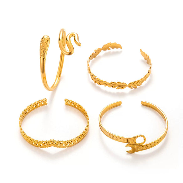 Wholesale Titanium Steel Snake Shaped Retro Opening Adjustable Bracelet With Electroplating