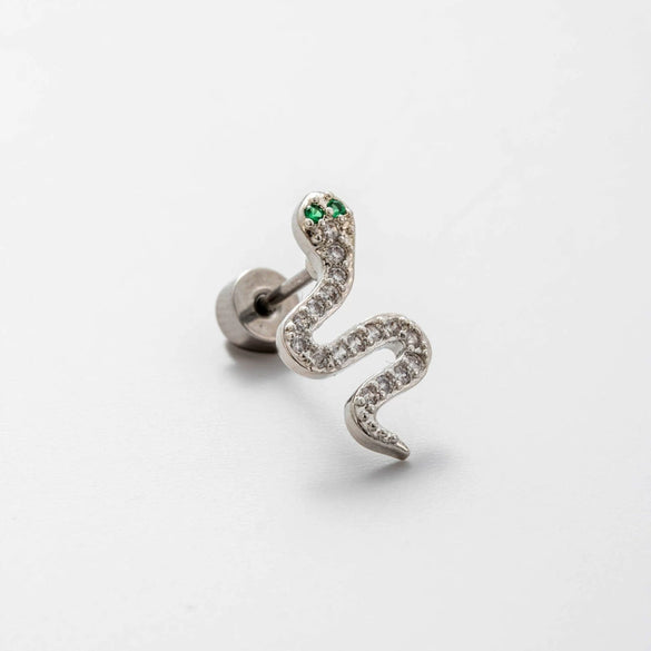 Wholesale Titanium Steel Snake Zodiac Ear Nail With Green Zircon For Women