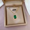 Wholesale Titanium Steel Square Emerald Necklace With Diamond Microinlaid And Copper Plated Gold Pendant Geometric Style For Women
