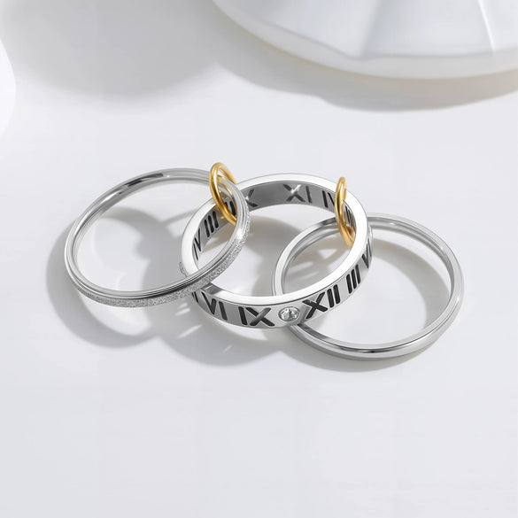 Wholesale Titanium Steel Stacking Rings Geometric Style Electroplated Hand Jewelry