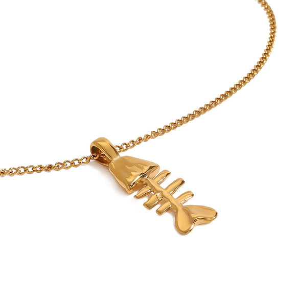 Wholesale Titanium Steel Stainless Steel Geometric Fishbone Pendant Necklace With Electroplating Quiet Design Does Not Fade