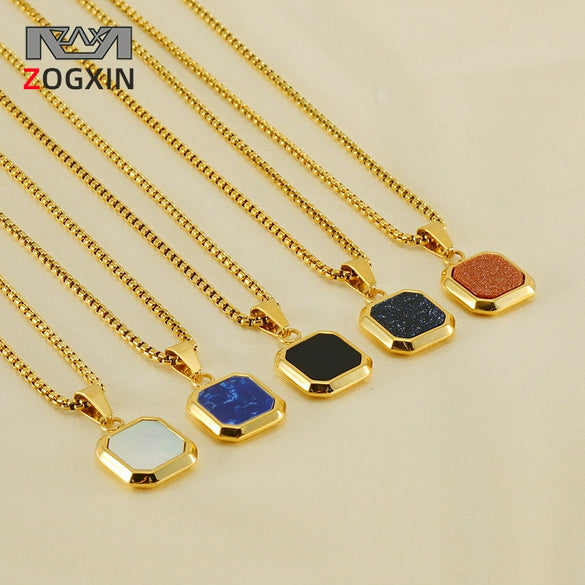 Wholesale Titanium Steel 316L Stainless Steel Geometric Pendant Necklace For Women Light Luxury With Natural Gold Sand