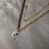 Wholesale Titanium Steel Star Moon Doublelayer Necklace With Electroplating And Black Beaded Design For Women