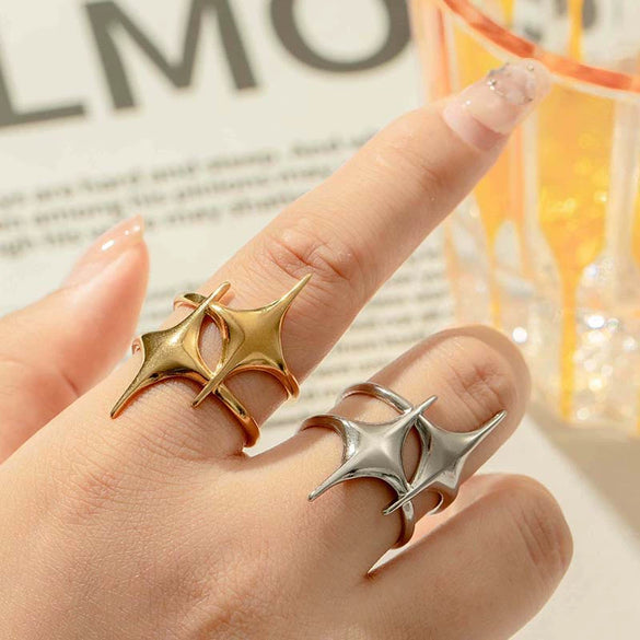 Wholesale Titanium Steel Star Shaped Open Adjustable Ring With Electroplating Design In Cold Style