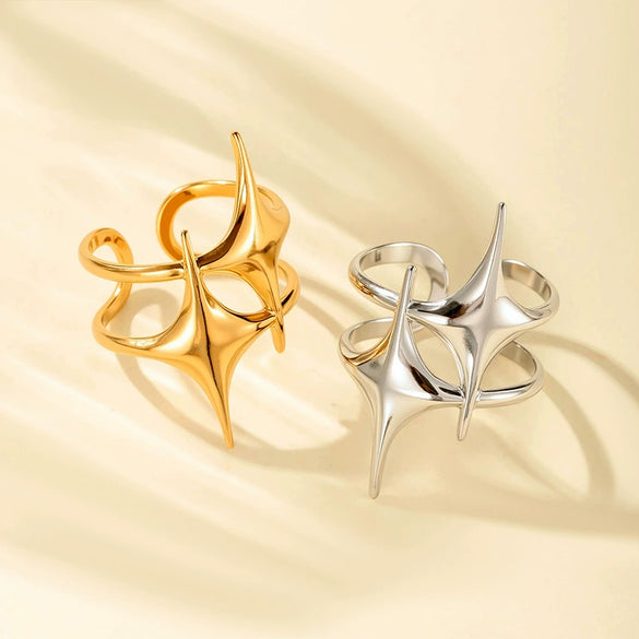 Wholesale Titanium Steel Star Shaped Open Adjustable Ring With Electroplating Design In Cold Style