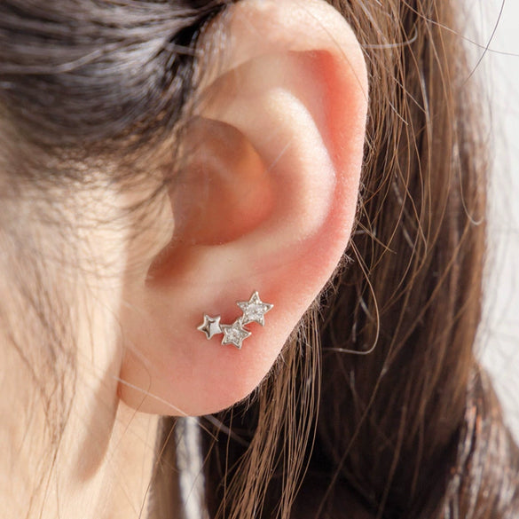 Wholesale Titanium Steel Star Shaped Perforated Earrings With Zirconia For Women Fairy Style