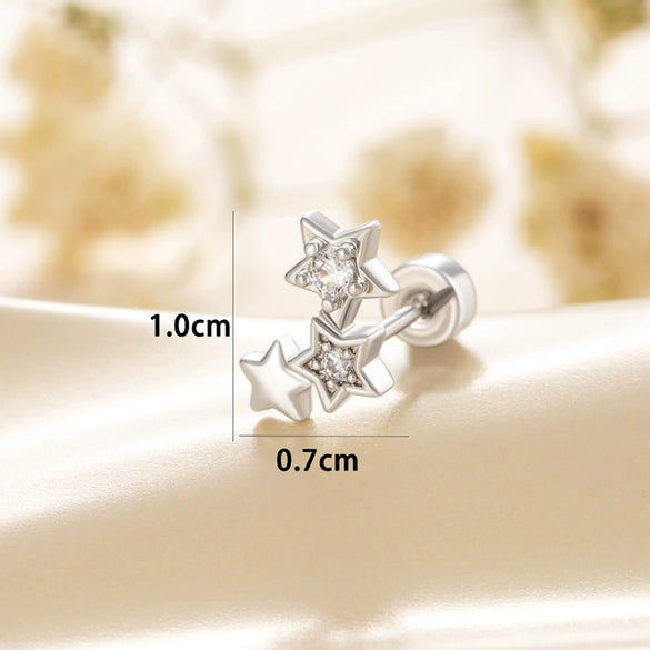 Wholesale Titanium Steel Star Shaped Perforated Earrings With Zirconia For Women Fairy Style