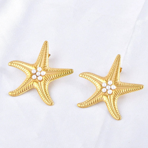 Wholesale Titanium Steel Starfish Earrings For Female With Animal Pattern And Electroplating Design Exaggerated Retro Style
