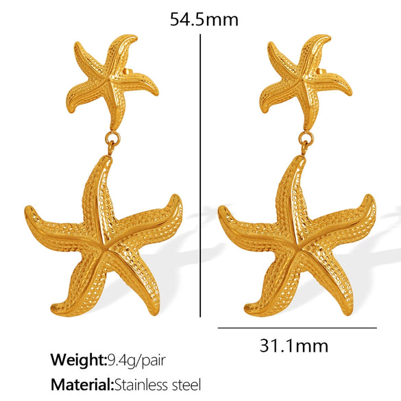 Wholesale 316L Stainless Steel Starfish Pendant Earrings Animal Style Electroplated Jewelry For Women
