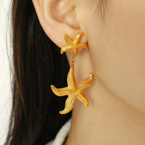 Wholesale 316L Stainless Steel Starfish Pendant Earrings Animal Style Electroplated Jewelry For Women