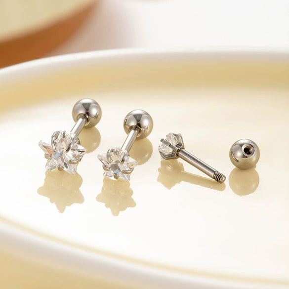 Wholesale Titanium Steel Sweet Star Shaped Zircon Inlaid Earring