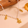 Wholesale Titanium Steel Sweet Style Geometric Starfish Shell Pendant Necklace With Box Chain Electroplating Treatment