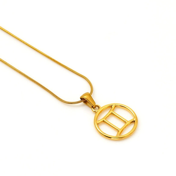 Wholesale Titanium Steel Twelve Constellations Cut Out Pendant Snake Bone Chain Necklace Electroplated