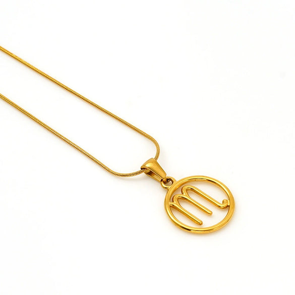 Wholesale Titanium Steel Twelve Constellations Cut Out Pendant Snake Bone Chain Necklace Electroplated