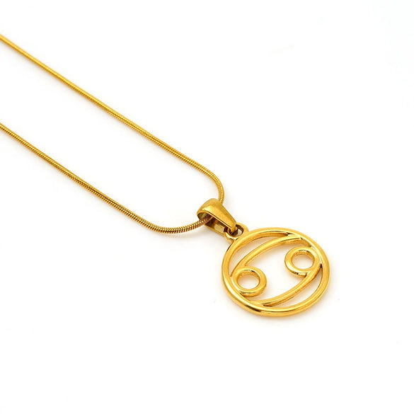Wholesale Titanium Steel Twelve Constellations Cut Out Pendant Snake Bone Chain Necklace Electroplated