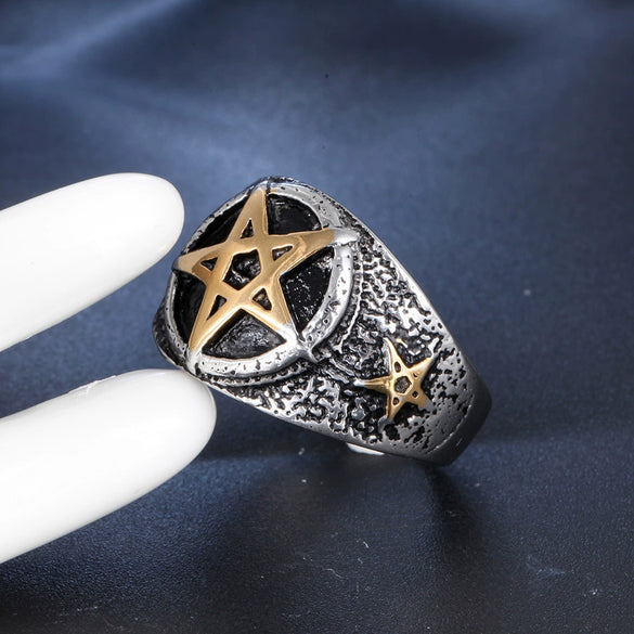 Wholesale Titanium Steel Unisex Geometric Fivepointed Star Ring With Electroplating