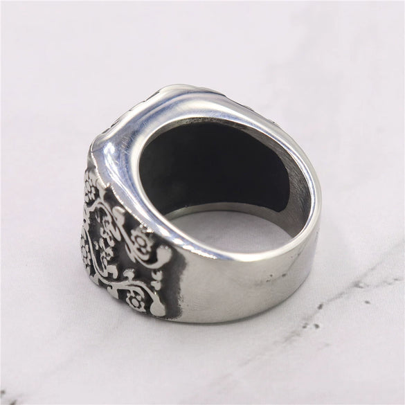 Wholesale Titanium Steel Unisex Ring Personality Retro Black Peach Epoxy Carved Dripping Oil Geometric Style