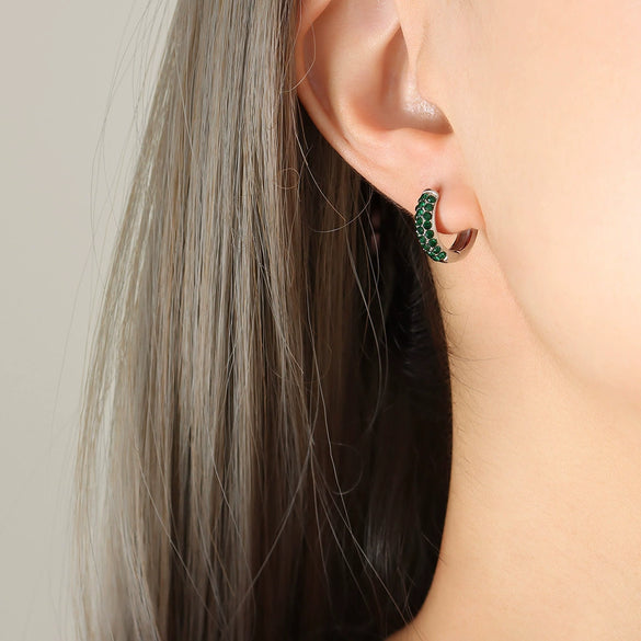 Wholesale Titanium Steel Ushape Geometric Retro Gold Inlaid Zircon Earrings For Women Electroplated