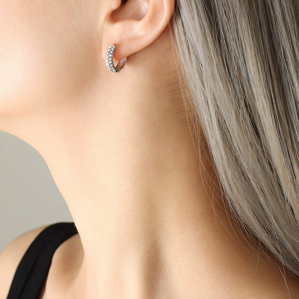 Wholesale Titanium Steel Ushape Geometric Retro Gold Inlaid Zircon Earrings For Women Electroplated